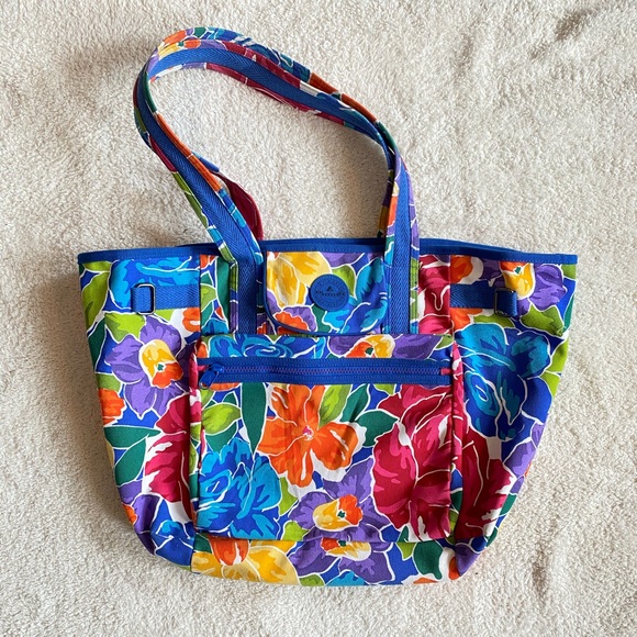 Vintage Handbags - Vintage 80s Retro Hawaiian Floral Print Tote Bag